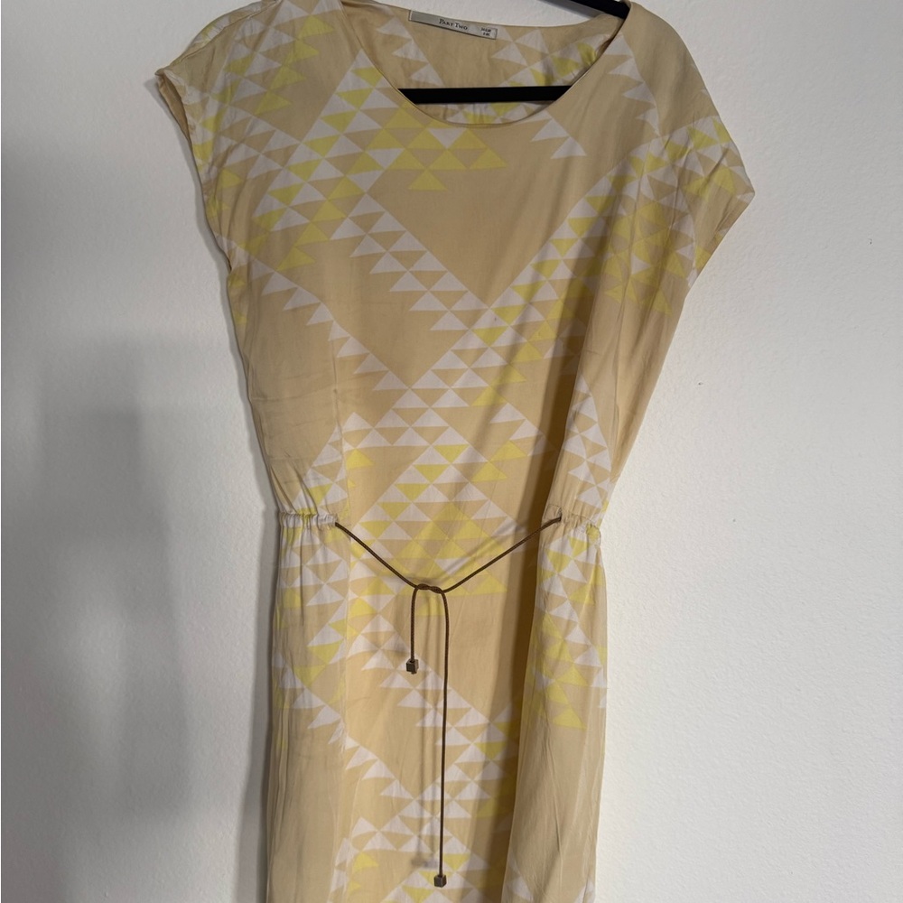 Elegant Beige and Yellow Geometric Midi Dress